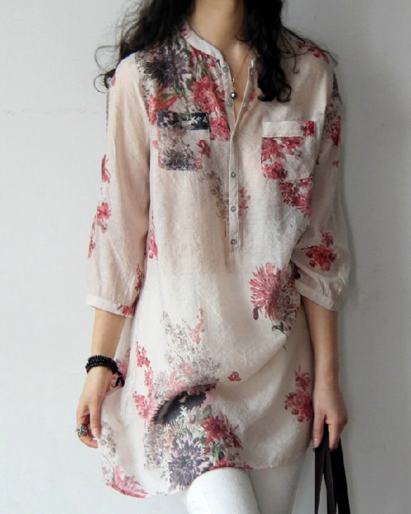 Women's Blouse Loose Three Quarters Sleeve Floral Pattern Tops