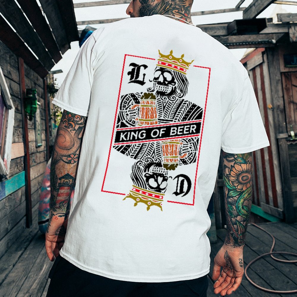 Cloeinc Poker skull king of beer printed designer T-shirt - Cloeinc