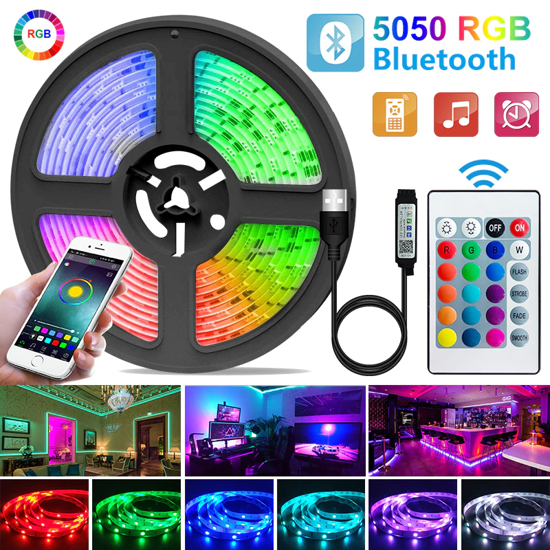 Bluetooth USB LED Strip Light 5050 SMD DC 5V USB RGB Lights Flexible LED Lamp Tape Ribbon RGB TV Desktop Diode Tape adapter、、sdecorshop
