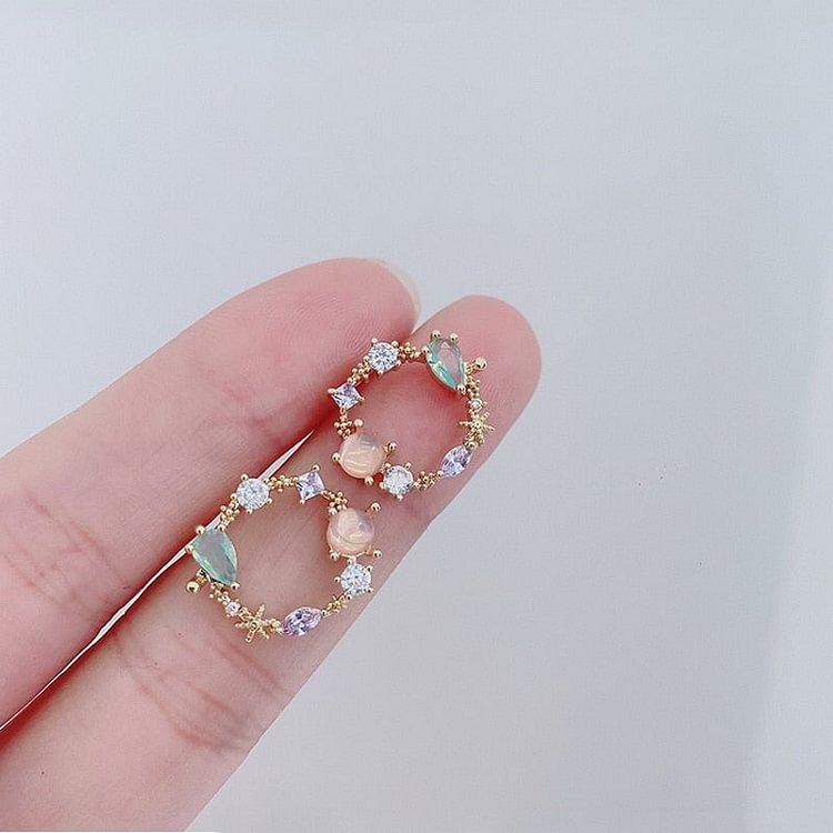 Crystal  Flower Circle Earrings