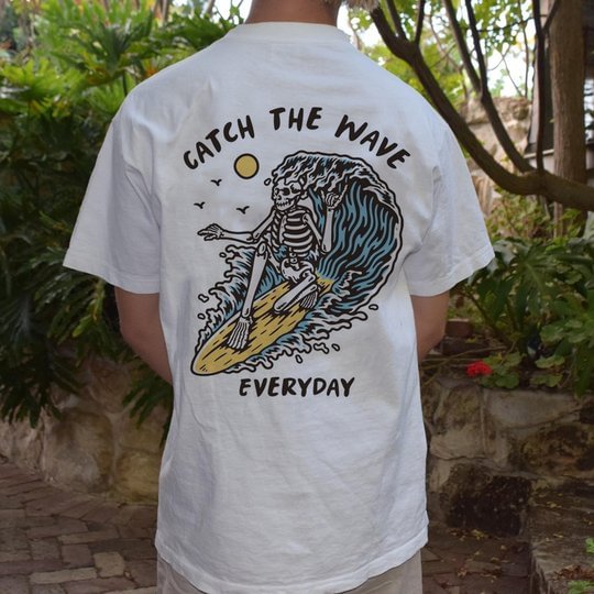Catch The Wave Skeleton Print Casual T-shirt - Cloeinc