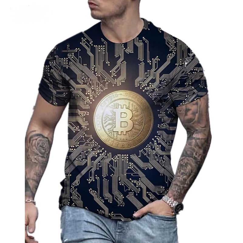 Bitcoin 3D Print Streetwear Short Sleeve Summer Short Sleeve Men's T-Shirts-VESSFUL