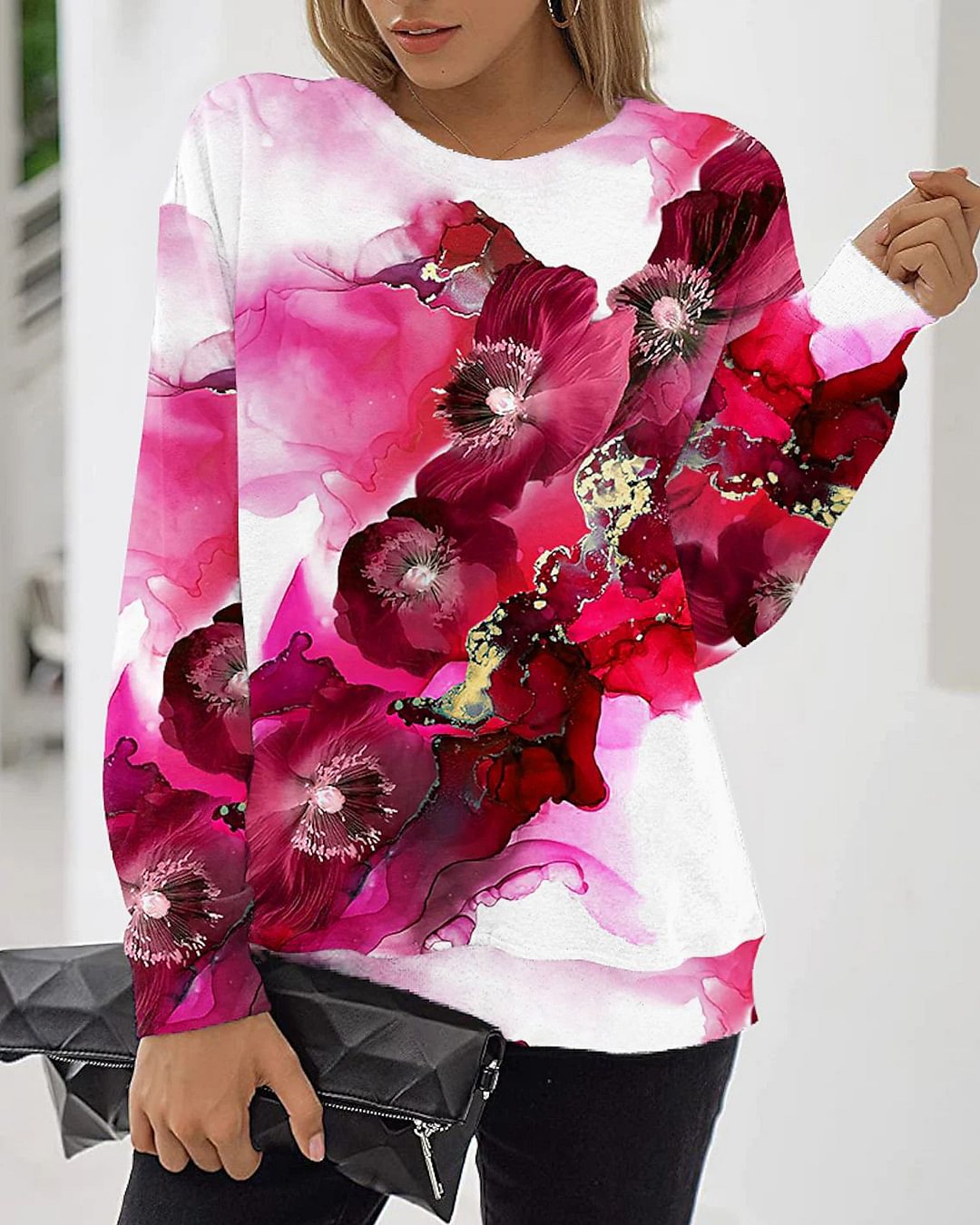 Women's Sports Pullover Floral Abstract Print Sweatshirt Top