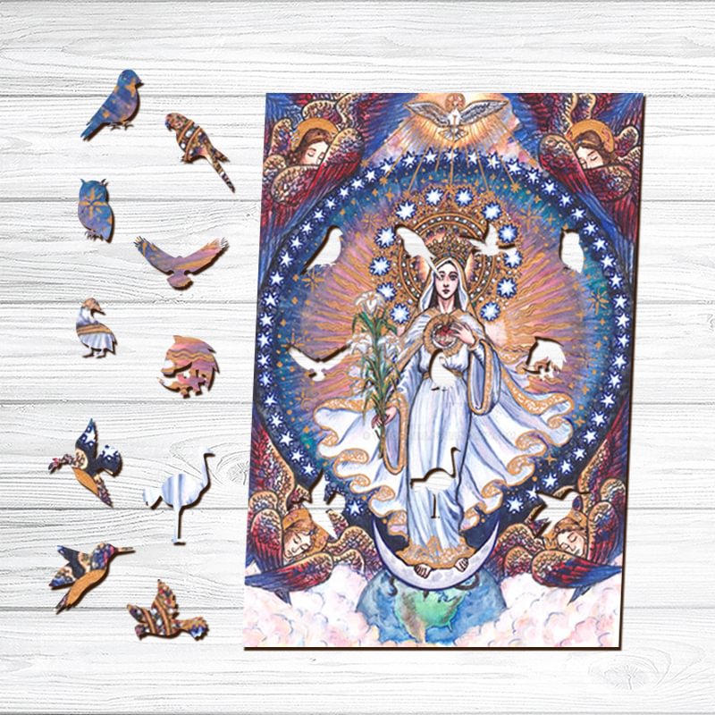 Jeffpuzzle™-JEFFPUZZLE™ Mother Mary Wooden Puzzle