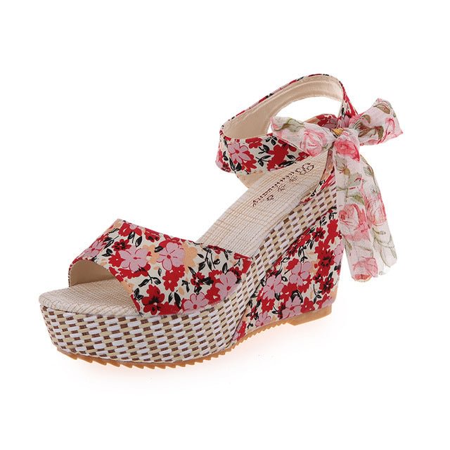 Summer Boho Wedge Sandals Floral Ankle Strap Platform Shoes