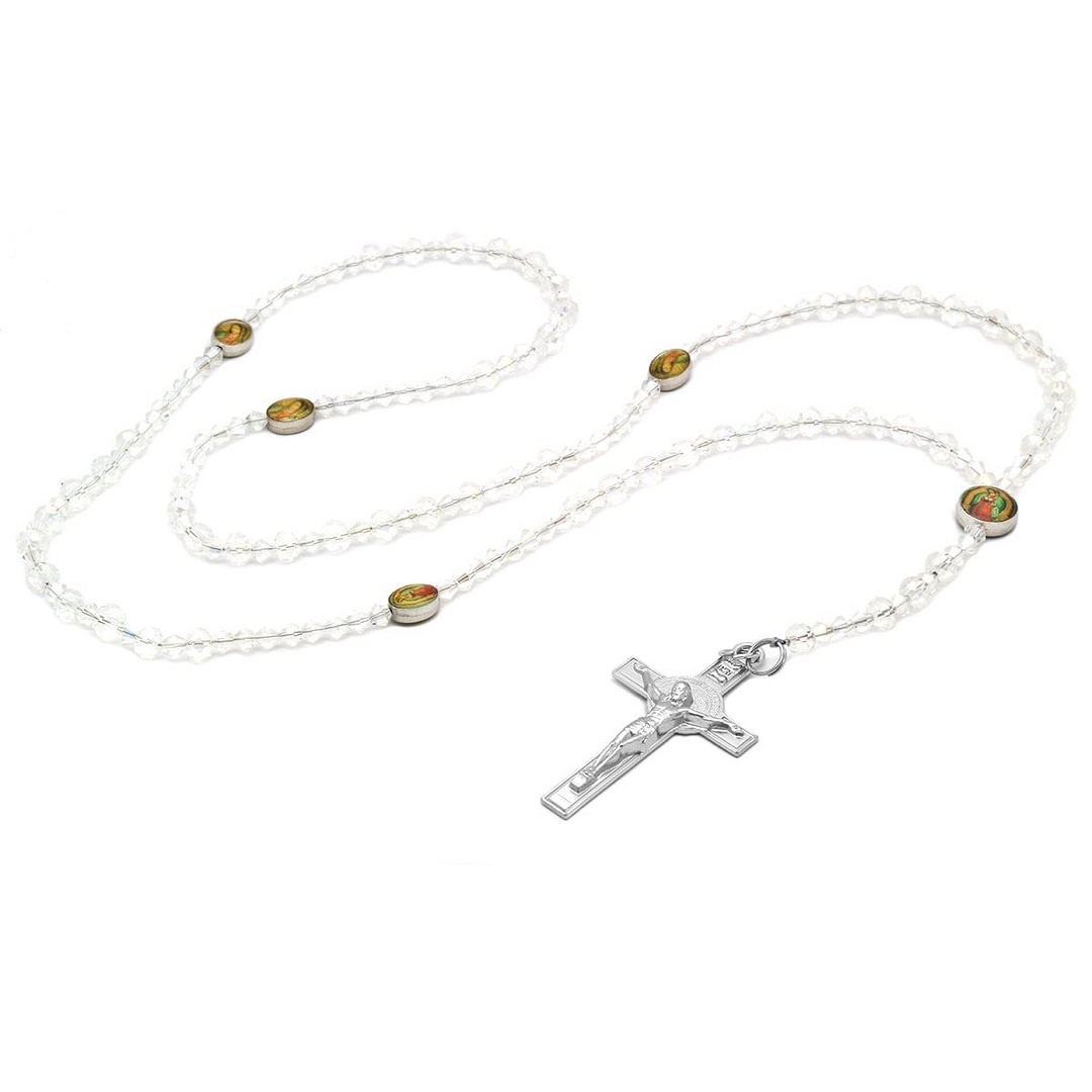 Lupe Epoxy Clear 2 Crystal Rosary With Cross Pendant-VESSFUL