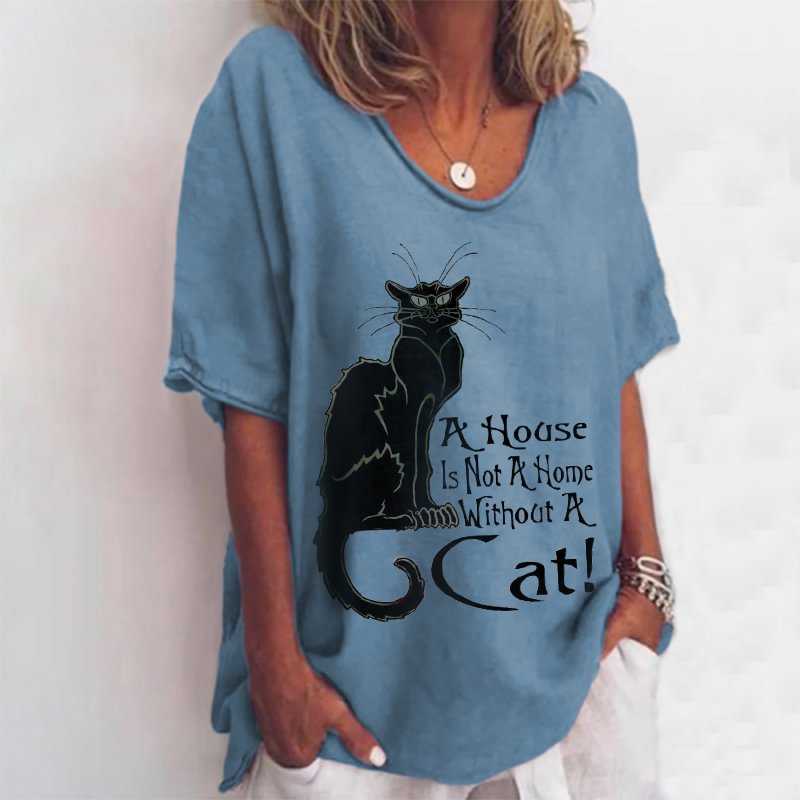 A House Is Not A Home Without A Cat Print V-neck T-shirt