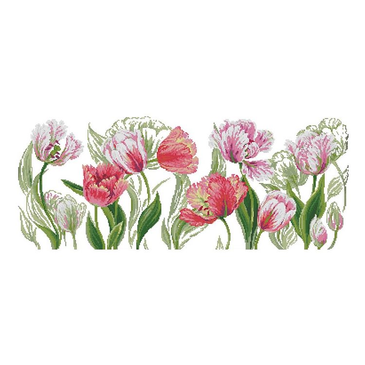 Spring Tulips - 14CT Stamped Cross Stitch - 76*37cm (Big Size)