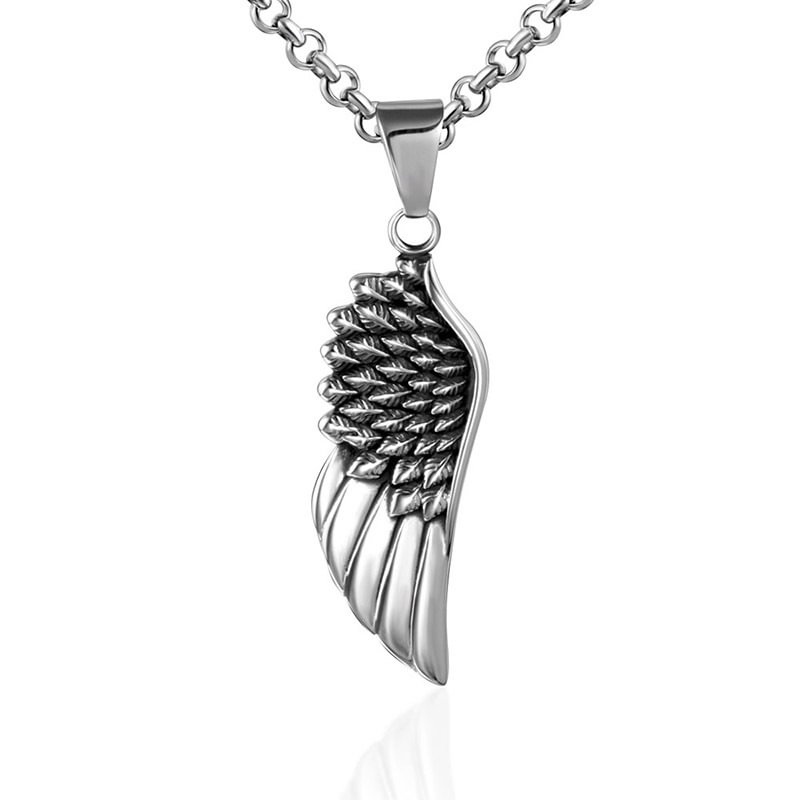 Minnieskull Hip Hop Feather Wing Casual Necklace Pendant - Minnieskull