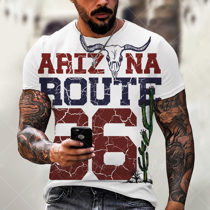 Route 66 Print Summer Short Sleeve Men's T-Shirts-VESSFUL
