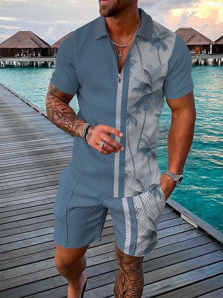 Men's Coconut Tree Printed Polo Suit