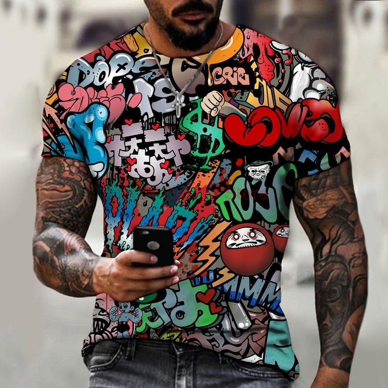 Graffiti Art Printing Summer Crew Neck Men's Short Sleeve T-shirts-VESSFUL