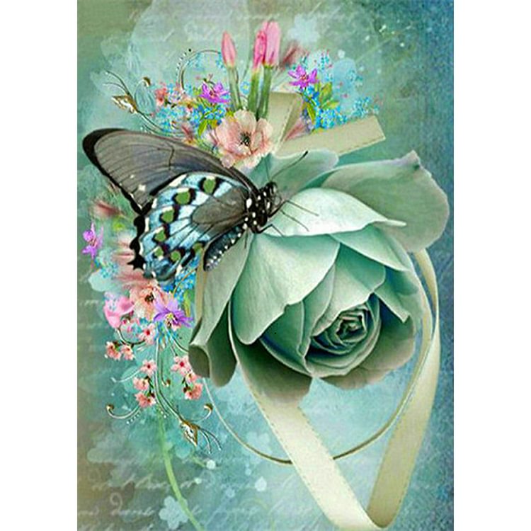 Green Rose Butterfly - Round Drill Diamond Painting - 30*40CM