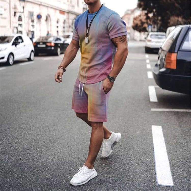 BrosWear Stylish Colorful Gradient T-Shirt And Shorts Two-Piece Set