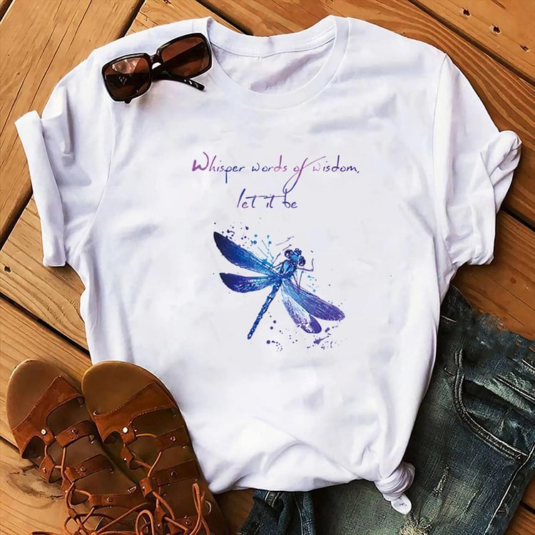 BrosWear Women's Simple Dragonfly Print Short Sleeve T-Shirt
