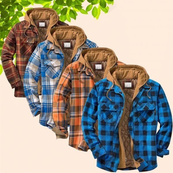 Men's Casual Outdoor Winter Thick Plaid Hoodie