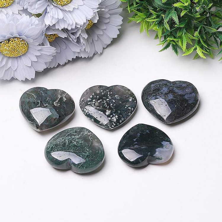 2" Moss Agate Heart Crystal Carvings Crystal wholesale suppliers