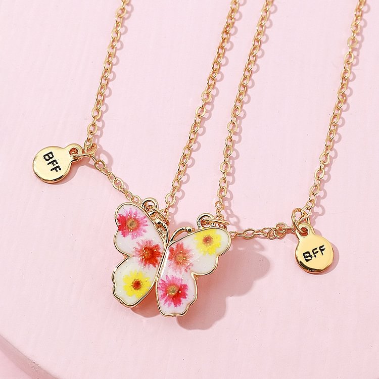 Color flower butterfly good friend best friend magnetic necklace-Mayoulove