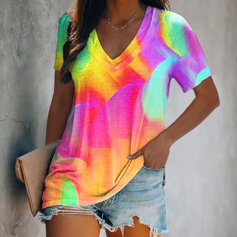 Aurora Bloom Tie Dye Printing Women's Cozy T-shirts