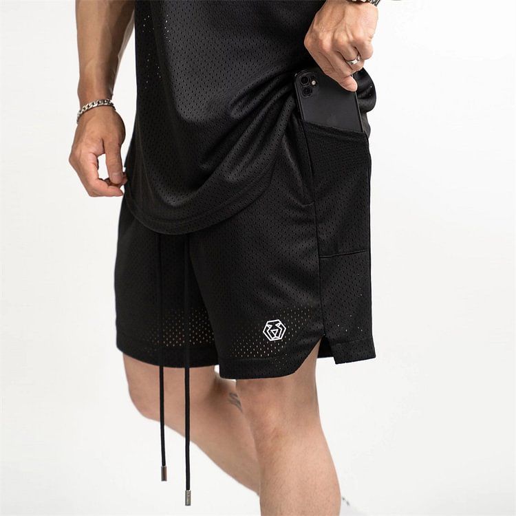 Summer Fitness Single Layer Breathable Men Gym Mesh Shorts