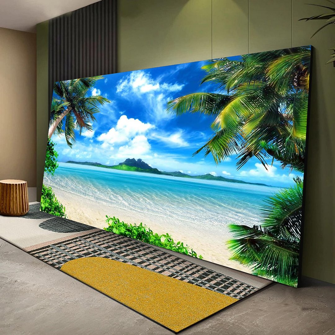 Coconut Trees On Sands Beach Seascape Scenery Canvas Wall Art