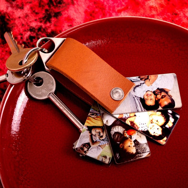 Personalized Photo Album Keychain Custom 3 Photos Leather Keychain for Lovers
