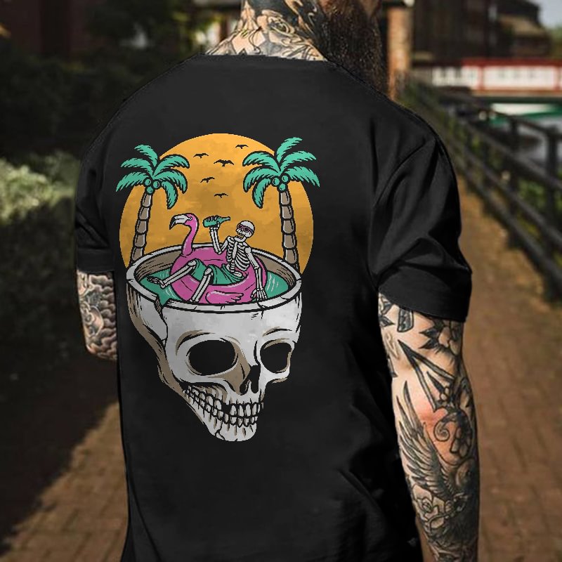 Skull On Holiday Beach Printed Men's T-shirt - Krazyskull
