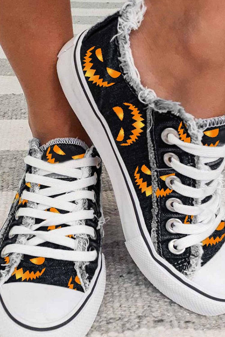 Women's Sneakers Halloween Face Print Lace-up Canvas Sneakers-Mayoulove