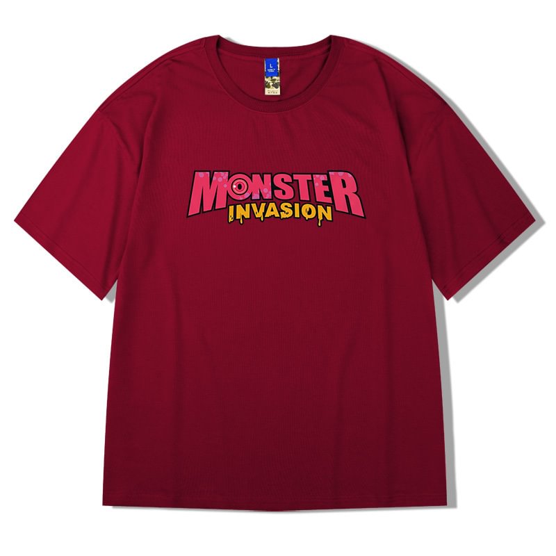 Loose Cotton Short Sleeve Monster Letter Print T-Shirts-VESSFUL
