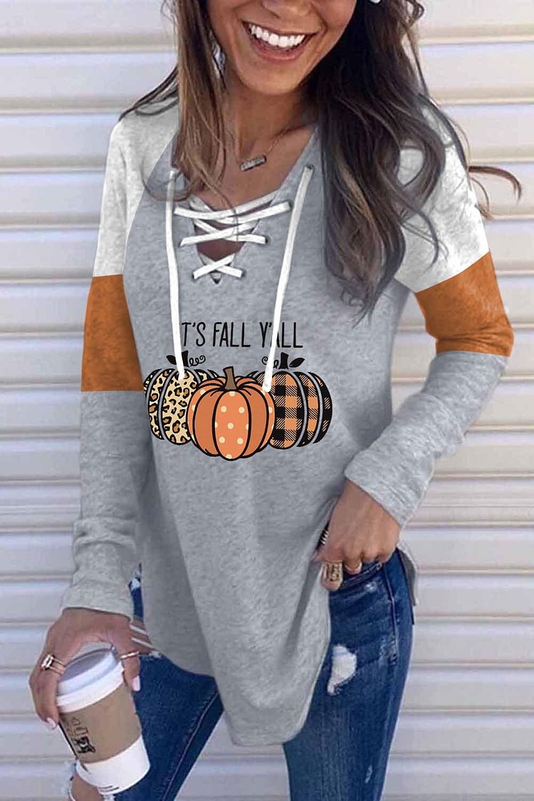 Women's Pullovers Pumpkin Color Block Criss Cross Pullover-Mayoulove