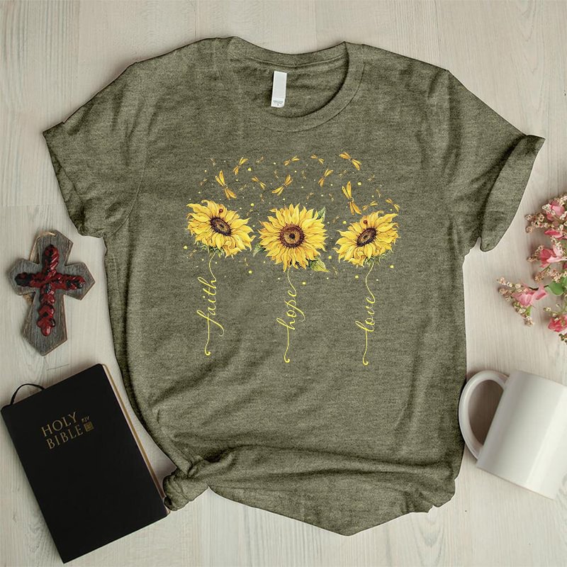 Sunflowers round collar faith graphic tees