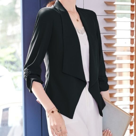 Women 3/4 Sleeve Blazer Open Front Cardigan Jacket Work Office Blazer