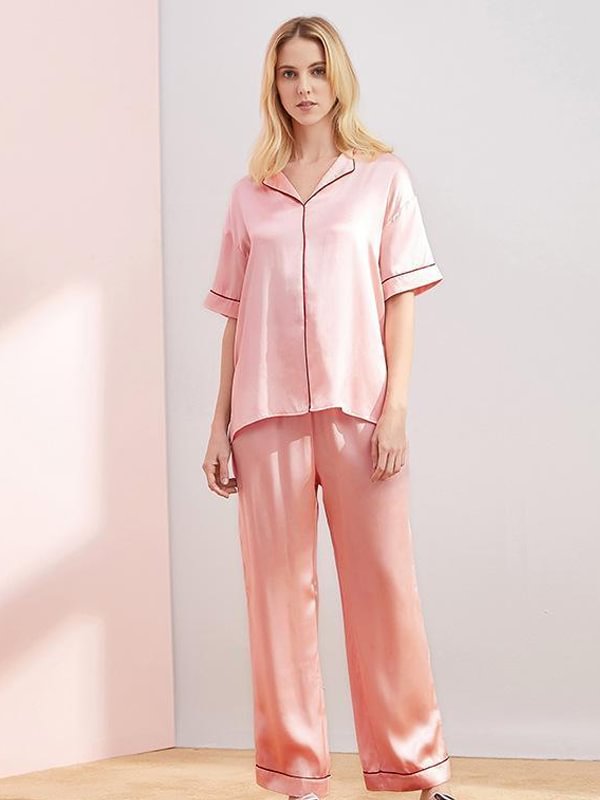 19 Momme Classic Middle Sleeves Silk Pajamas Set-Real Silk Life