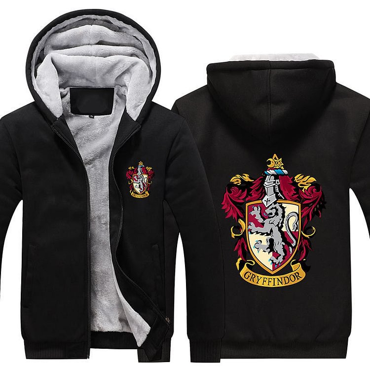 Mayoulove Harry Potter Gryffindor Unisex Lined Hoodie Fleece Sweatshirt Full Zipper Hooded Thicken Jacket-Mayoulove