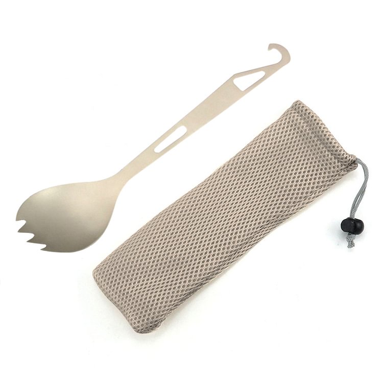 Outdoor Multi-function Titanium Fork Spoon Tool Storage Bag Camp Tableware