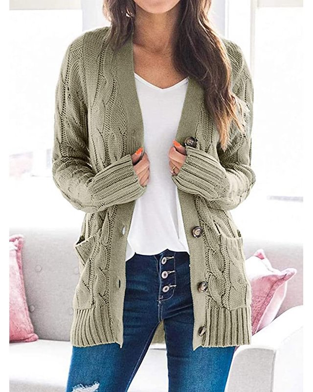 Single-breasted long-sleeved sweater coat