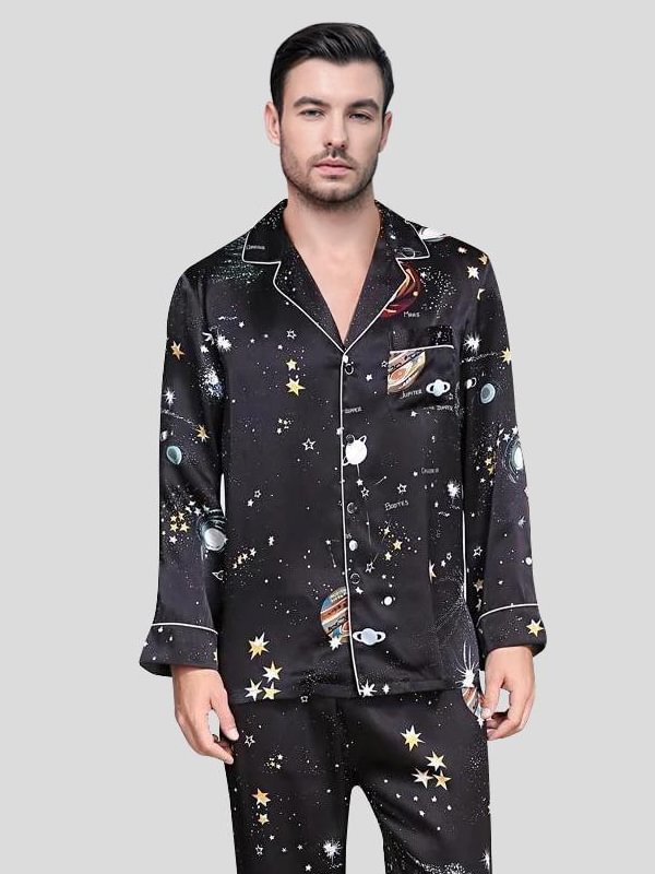 Luxury Chic Printed Silk Pajamas Set for Men