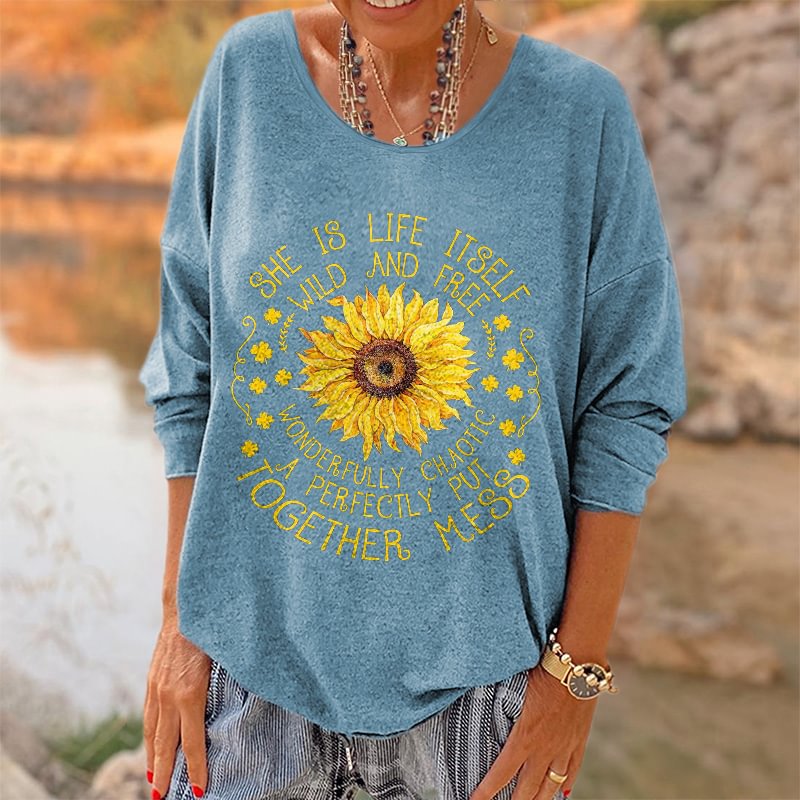 She Is Life Itself Wild And Free Printed Hippie Long Sleeves T-shirt