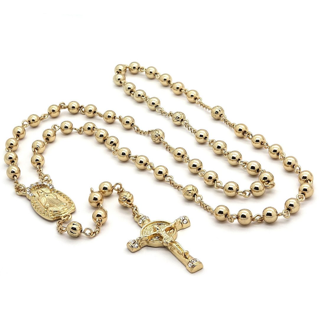 Gold Beads Guadalupe Rosary & Cross Crystal Pendants-VESSFUL