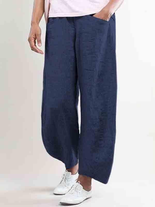 Linen casual solid color straight pants-Mayoulove