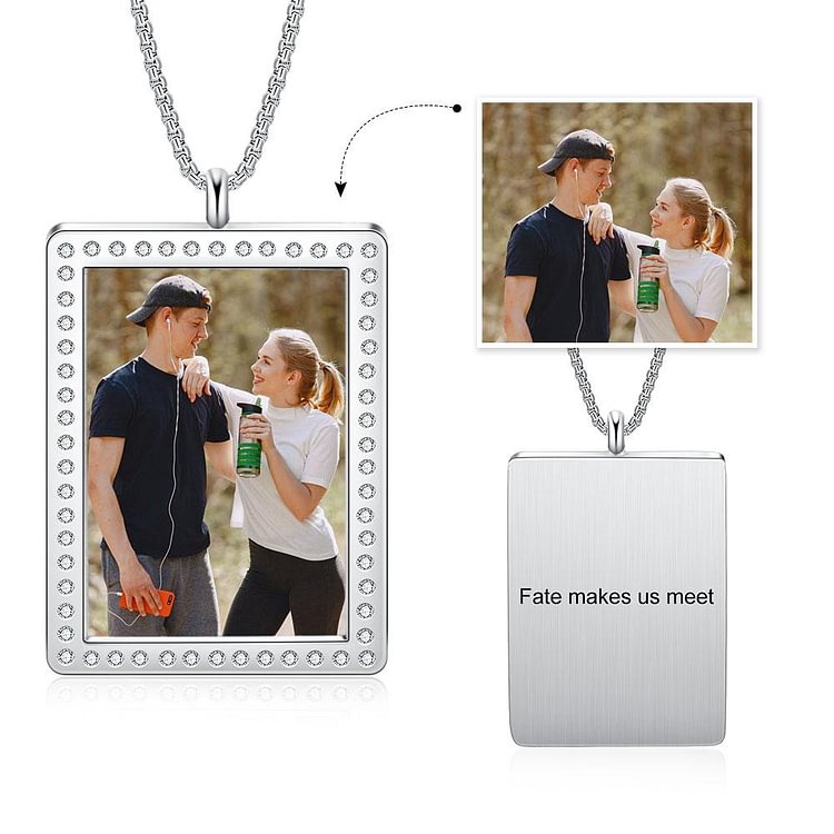 Personalized Picture Dog Tag Necklace Square Pendant With Engraving Gifts, Custom Necklace with Picture and Text
