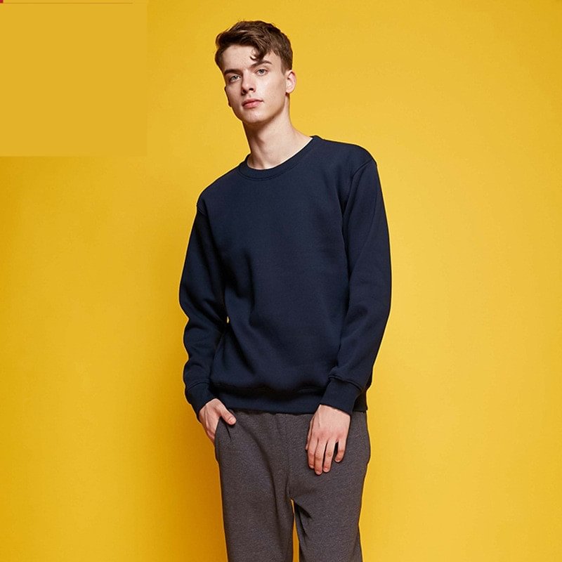 Spring Men's Solid Color Crew Neck Pullover Sweatshirts-VESSFUL