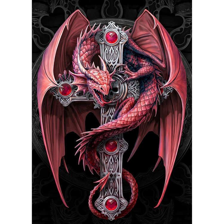 Red Dragon With Cross - Round Drill Diamond Painting - 30*40CM