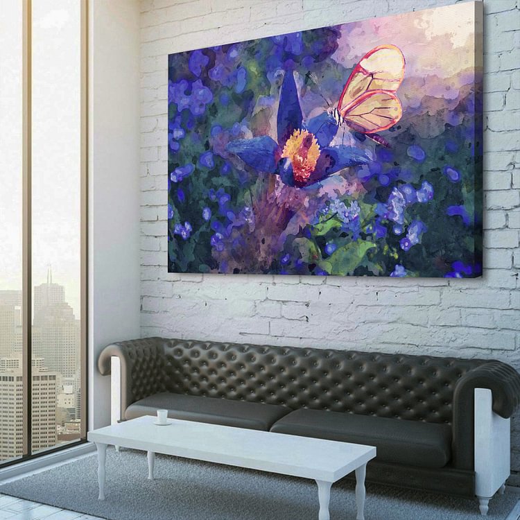 Butterfly on Flowers Watercolor Canvas Wall Art