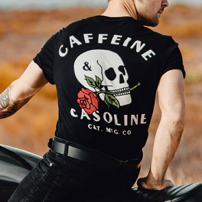 Caffeine & Gasoline rose skull print t-shirt - Krazyskull