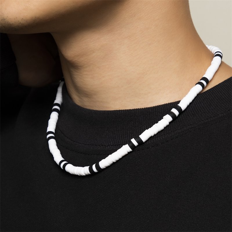 8MM Black and White Stitching Soft ChainMen's Necklace Jewelry-VESSFUL