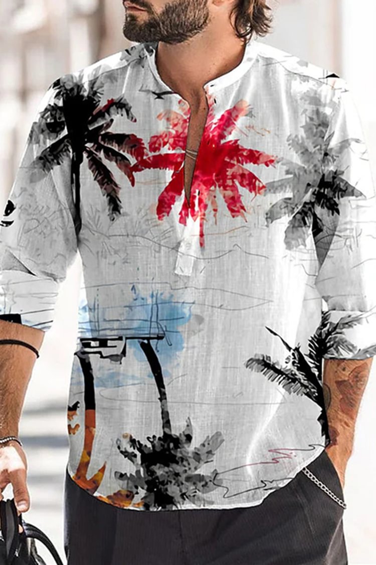 Tiboyz Men's Coconut Casual Long Sleeve Shirt