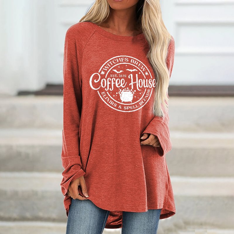 Witches Brew Coffee House Printed Casual Women's Tops