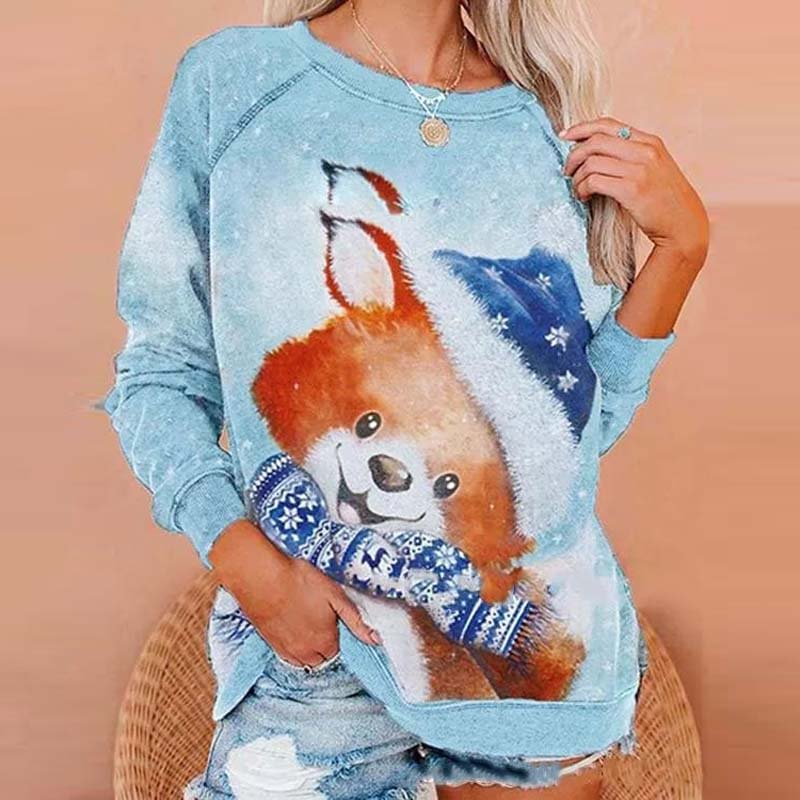 Cute Animal Printed Casual Women Loose Sweatshirt