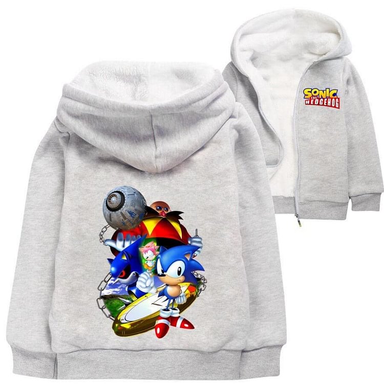 Mayoulove Boys Girls Sonic The Hedgehog Print Cotton Zip Up Lined Hooded Jacket-Mayoulove